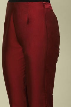 Maroon Polyester Slim Solid Pants image number 1
