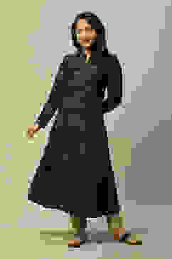 Black Cotton Blend Straight Printed Dress image number 0