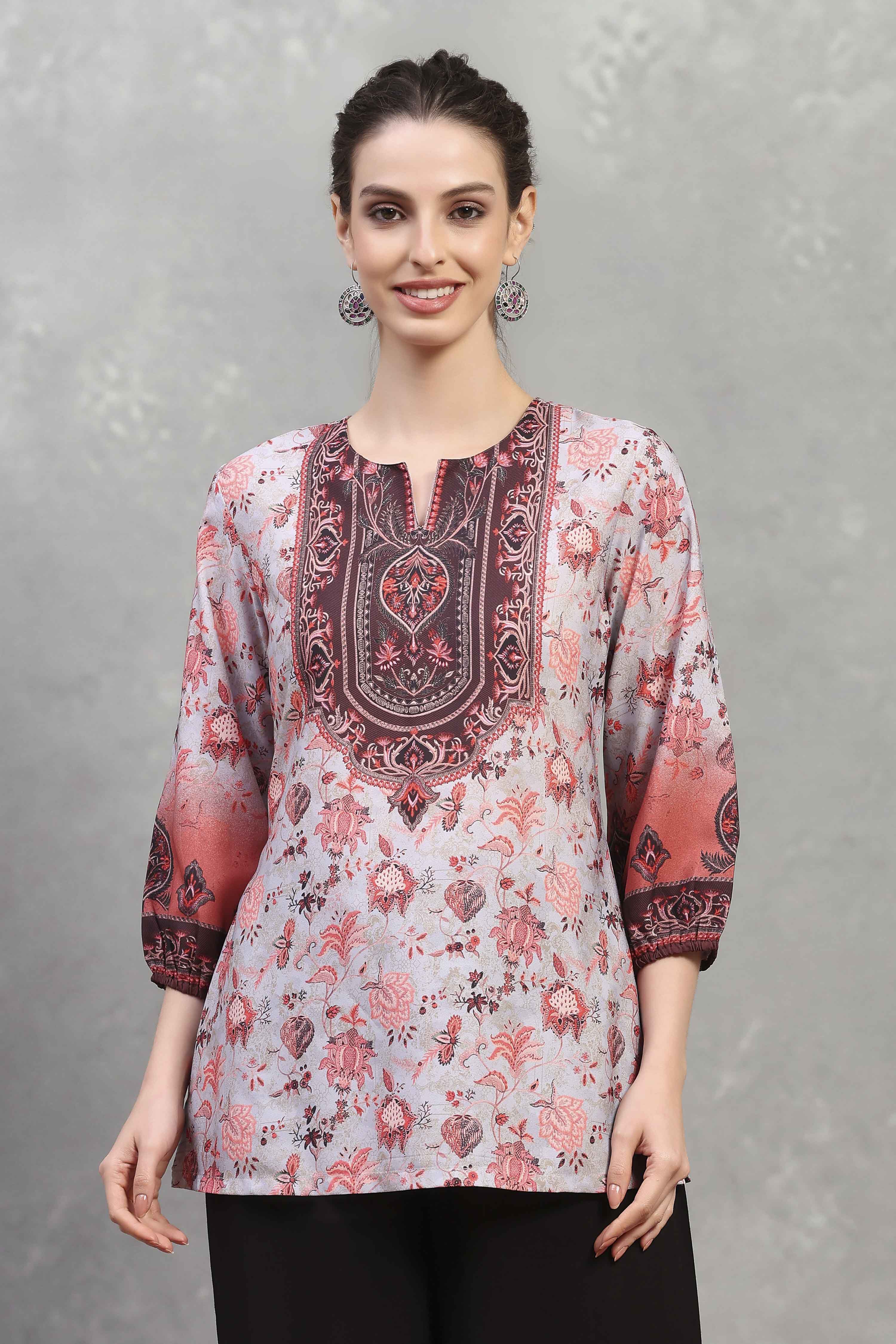 Grey Polyester Printed Straight Top image number 5