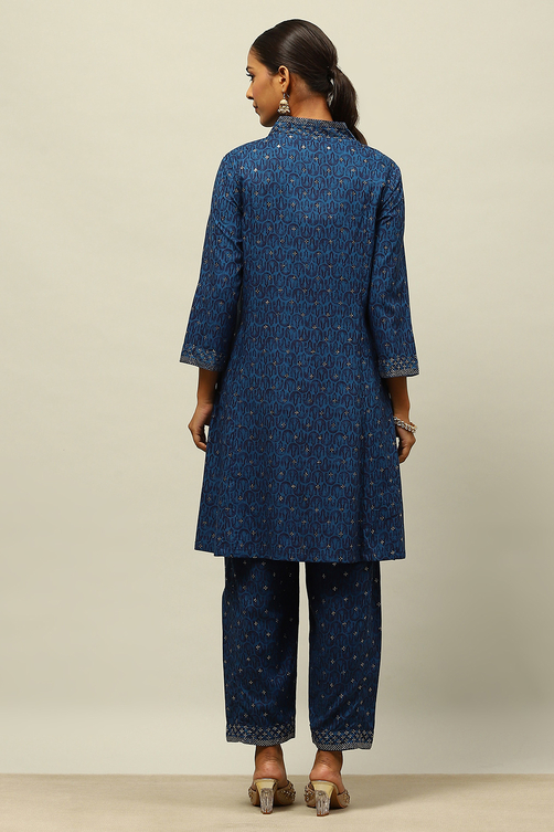 Blue Printed Straight Co-ord Set image number 4