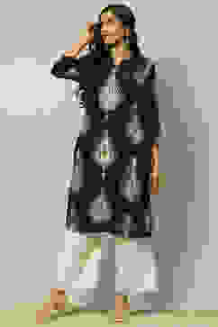 Black Printed Straight Kurta image number 0