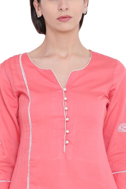 Peach Cotton Straight Kurta image number 1