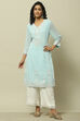 Blue Poly Georgette Embroidered Straight Kurta image number 0