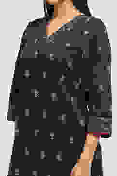 Navy Blue Cotton Printed Straight Kurta Set image number 1