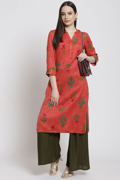 Peach Poly Cotton Straight Kurta image number 0