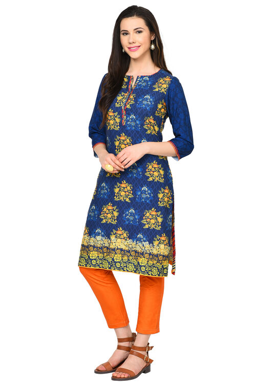 Indigo Straight Polyester Kurta image number 1