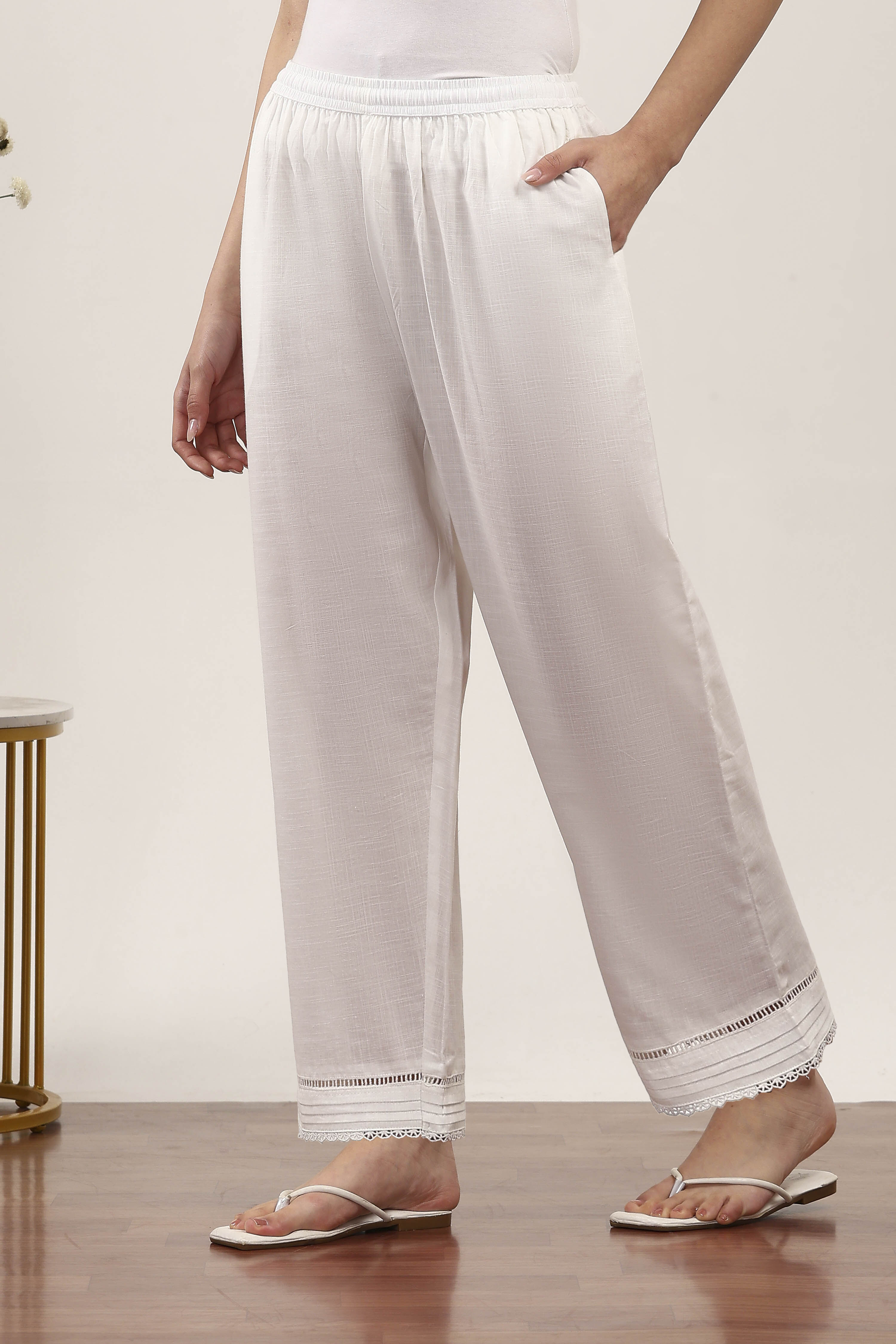 White Cotton Palazzos & Culottes image number 2