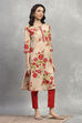 Beige Floral Printed Straight Kurta image number 4