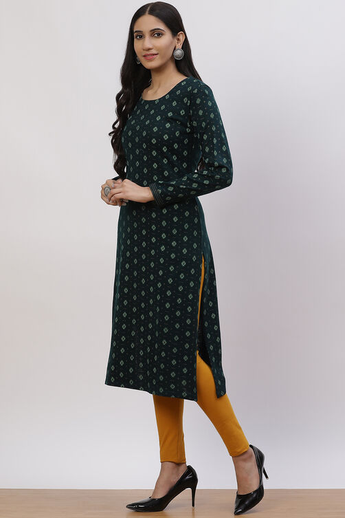 Teal Green Acrylic Straight Kurta image number 3