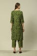 Green LIVA Chiffon Straight Printed Kurta Palazzo Suit Set image number 3