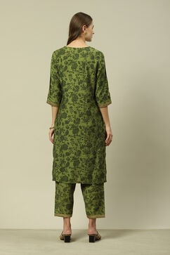 Green LIVA Chiffon Straight Printed Kurta Palazzo Suit Set image number 3