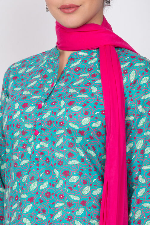 Green Cotton Straight Suit Set image number 1