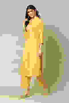 Yellow Cotton Blend Straight Printed Kurta Palazzo Suit Set image number 3