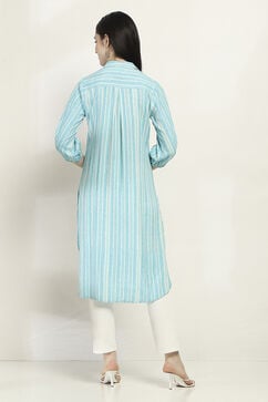 Teal Modal Blend Striped Straight Kurta image number 3