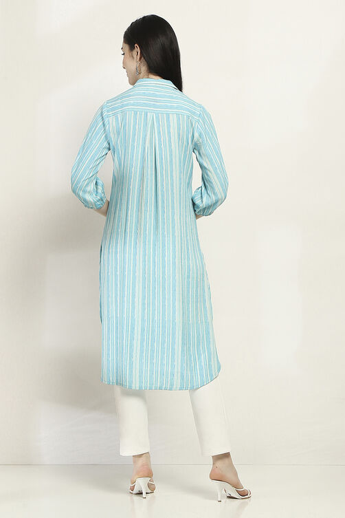 Teal Modal Blend Straight Kurta image number 3
