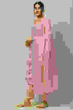 Pink Voile Straight Suit Set image number 4