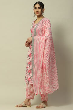 Pink Voile Straight Suit Set image number 4