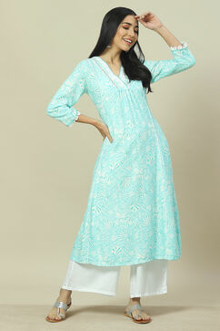 Sea Green LIVA Straight Kurta image number 0