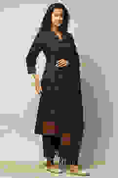 Dark Grey Polyester Straight Yarndyed Kurta Palazzo Suit Set image number 6