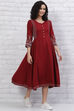 Red LIVA Schiffli Anarkali Kurta Dress image number 3