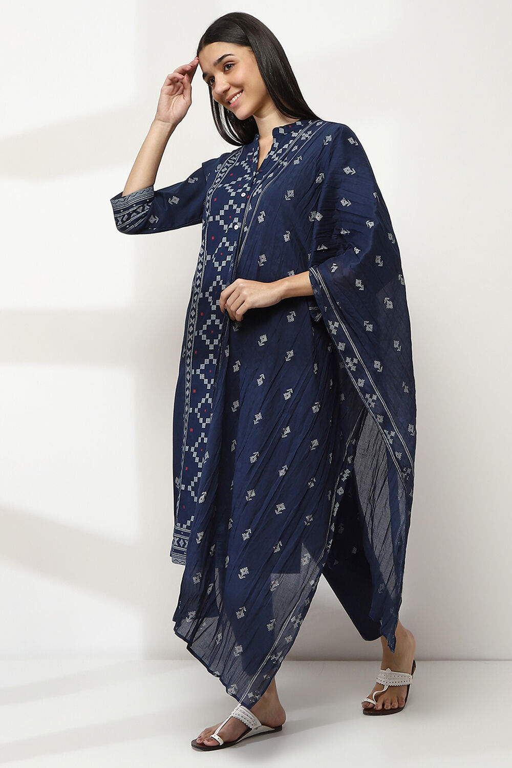 Navy Cotton Dupatta image number 0