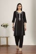 Black Rayon Viscose Rayon Kurta Pants Set image number 7