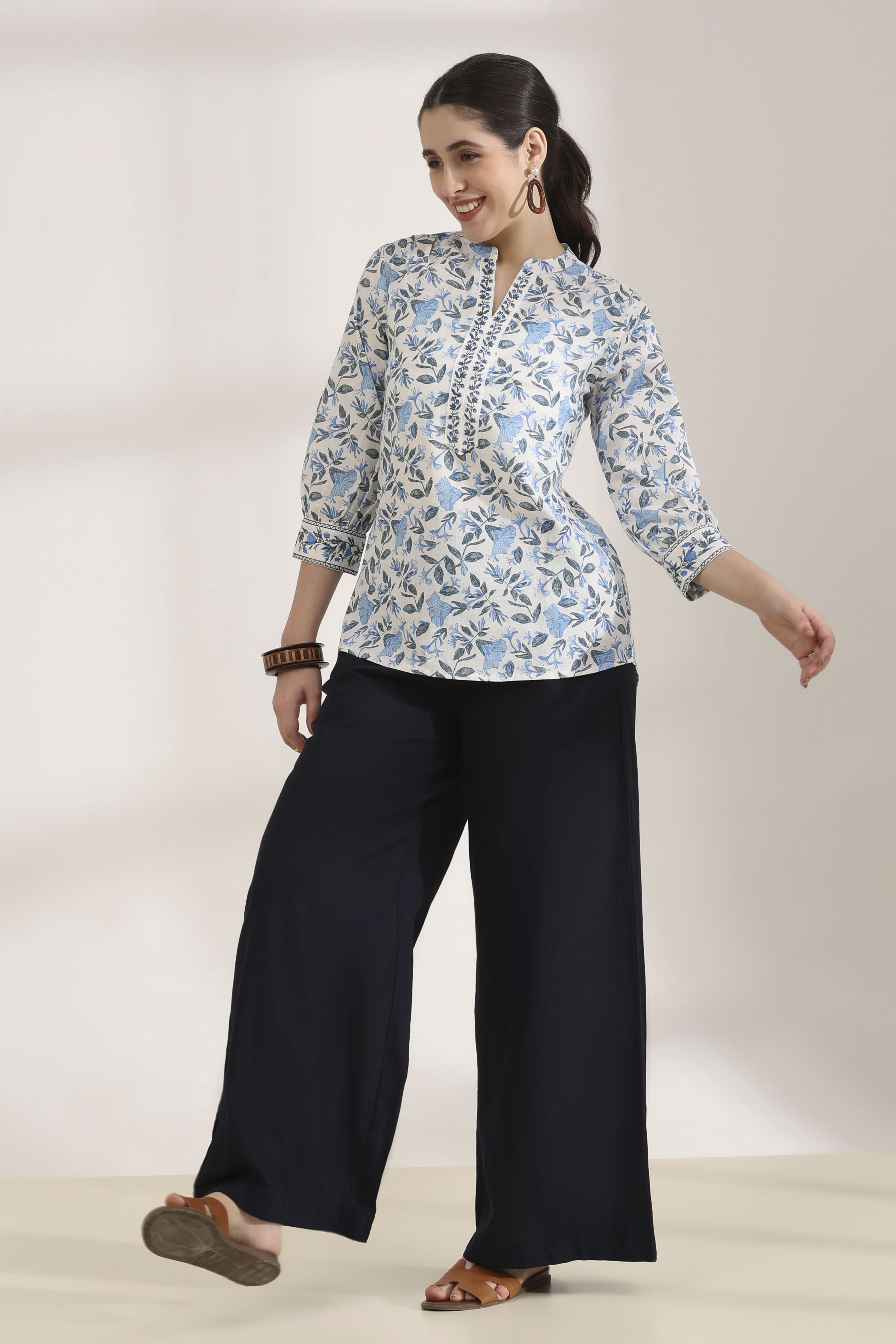Navy Rayon Straight Palazzos image number 0