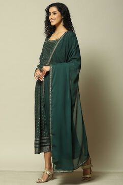 Green Viscose Straight Printed Dress image number 3