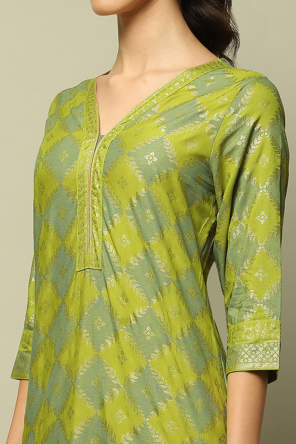 Lime Green Printed Straight Kurta image number 1