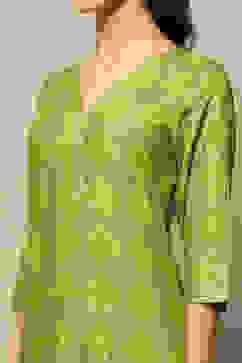 Lime Green Printed Straight Kurta image number 1
