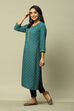 Teal Blue LIVA Straight Printed Kurta image number 2