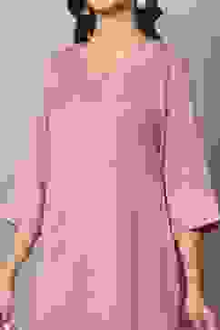 Pink Polyester Yarndyed Straight Suit Set image number 1