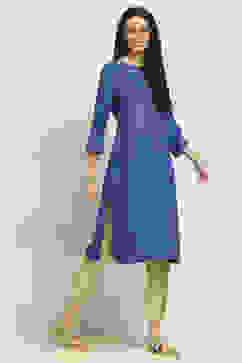 Blue Printed Straight Kurta image number 4