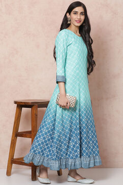 Blue Viscose Rayon Flared Dress image number 5
