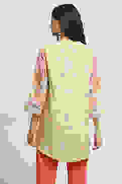 Lime Green Floral Printed Short Kurta image number 3