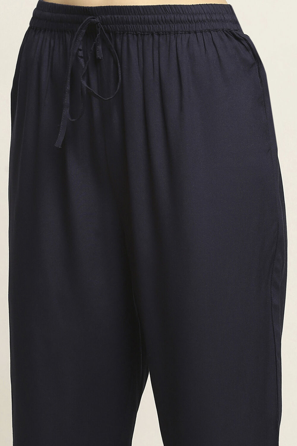 Navy Viscose Rayon Printed Gathered Suit Set image number 2