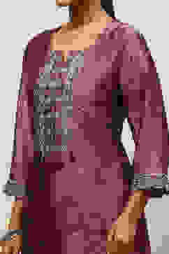 Purple Poly Georgette Straight Printed Kurta Palazzo Suit Set image number 1