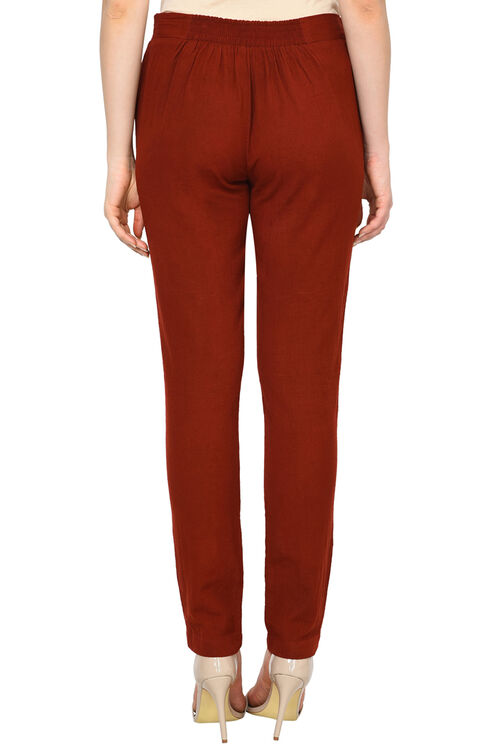 Maroon Cotton Slim Pants image number 3