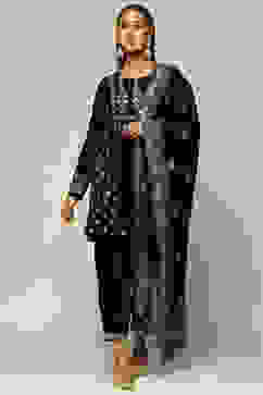 Teal Blue Poly Velvet A-Line Printed Kurta Salwar Suit Set image number 6