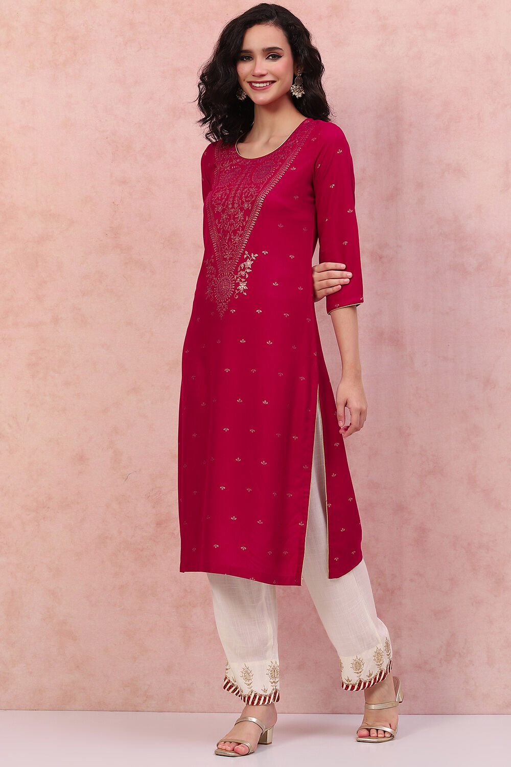 Fuchsia LIVA Straight Kurta image number 3