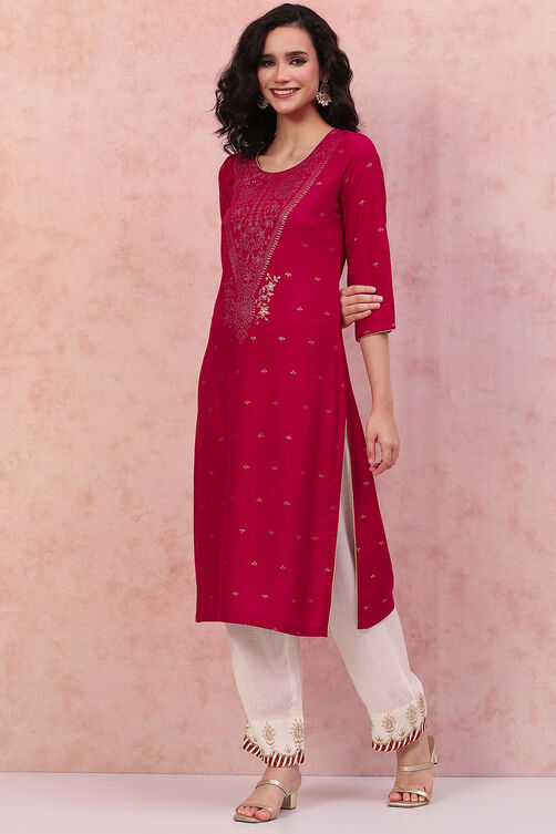 Fuchsia LIVA Straight Kurta image number 3