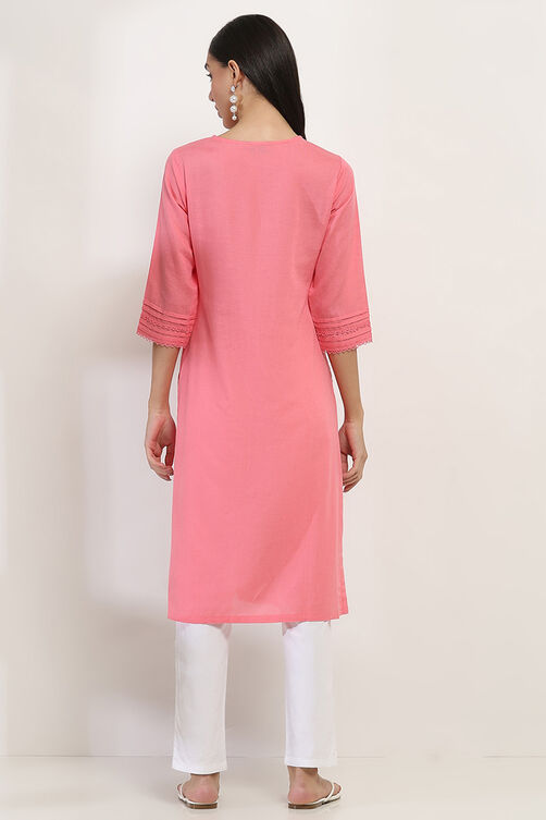 Coral Viscose Blend Straight Kurta image number 3