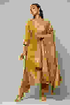 Mustard Acrylic Straight Yarn Dyed Kurta Palazzo Suit Set image number 6