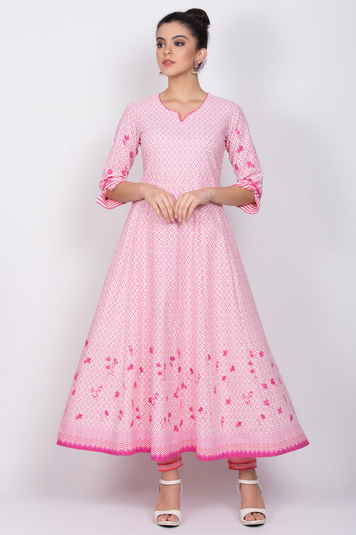 Pink Cotton Kalidar Kurta image number 0
