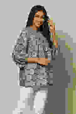 Grey & Blue Cotton Tiered Printed Top image number 3