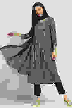 Navy Viscose Rayon Printed Gathered Suit Set image number 6