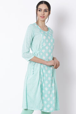 Green Viscose A-Line Kurta image number 3