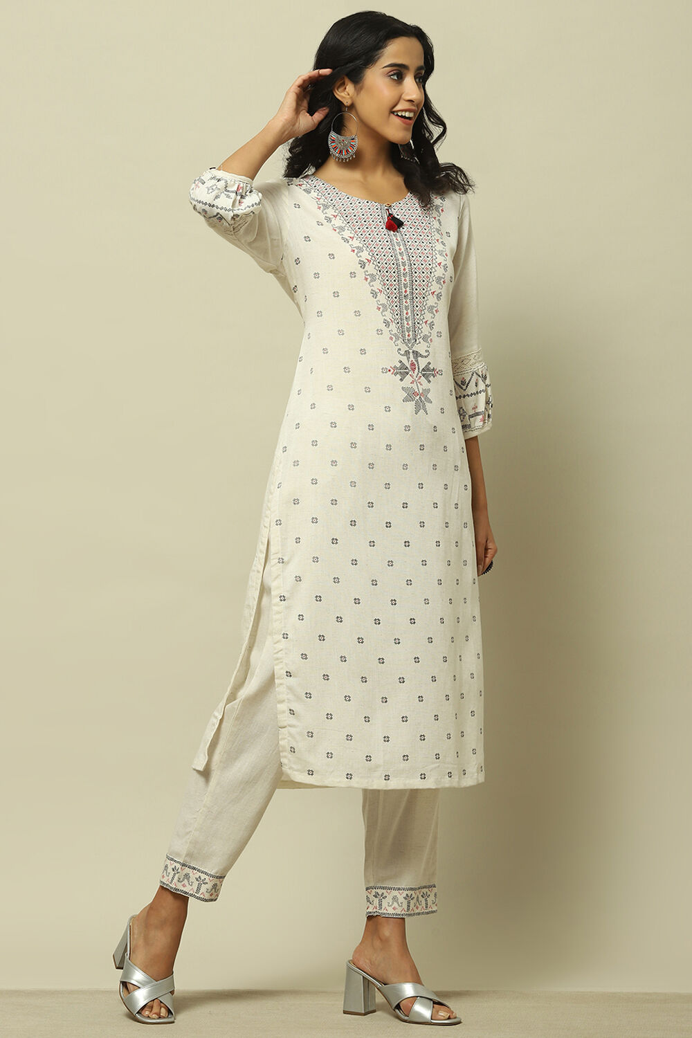 Off-white Printed Straight Kurta image number 4