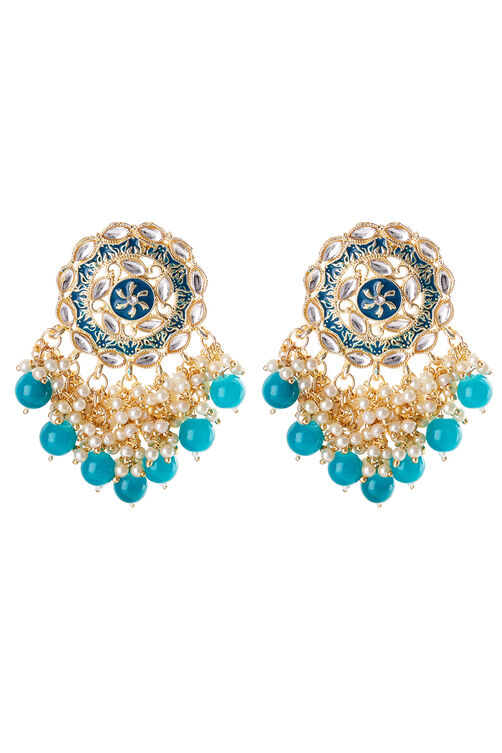Dark Blue Metal Brass Earrings image number 2