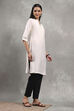 Off White Viscose Blend Solid Straight Kurta image number 4